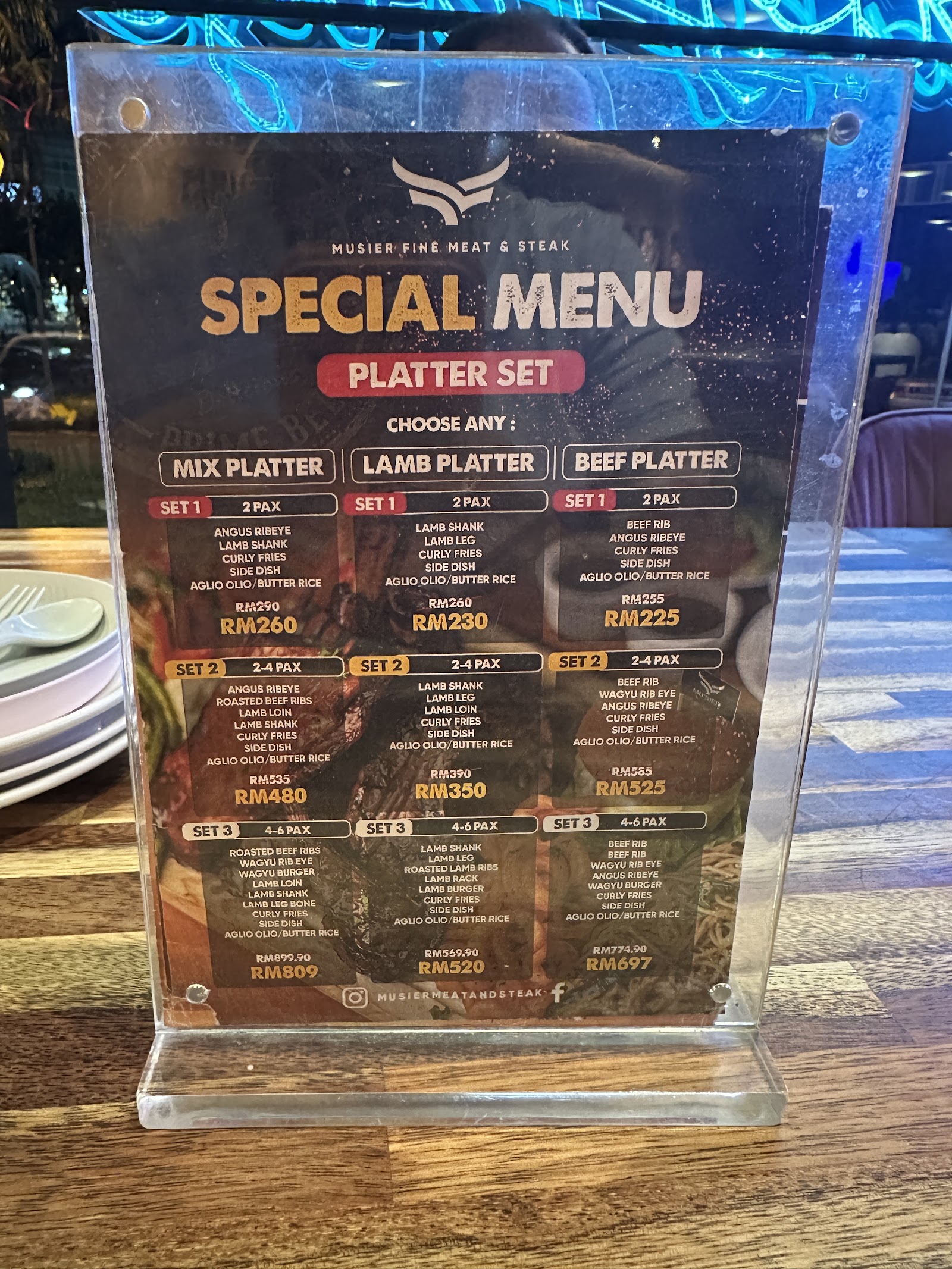 Mu'sier Fine Meat & Steak Menu