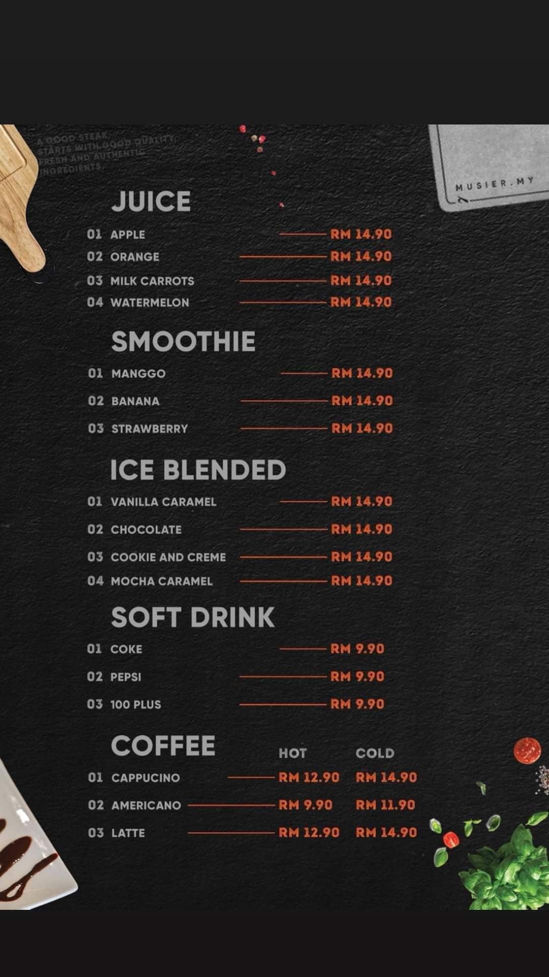 Mu'sier Fine Meat & Steak Menu